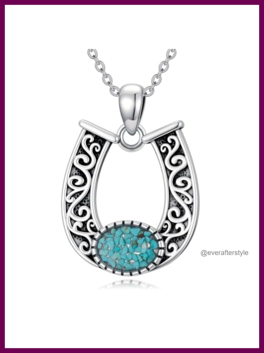 Turquoise Pendant Necklace Horseshoe Western Gold Plated Stainless Steel